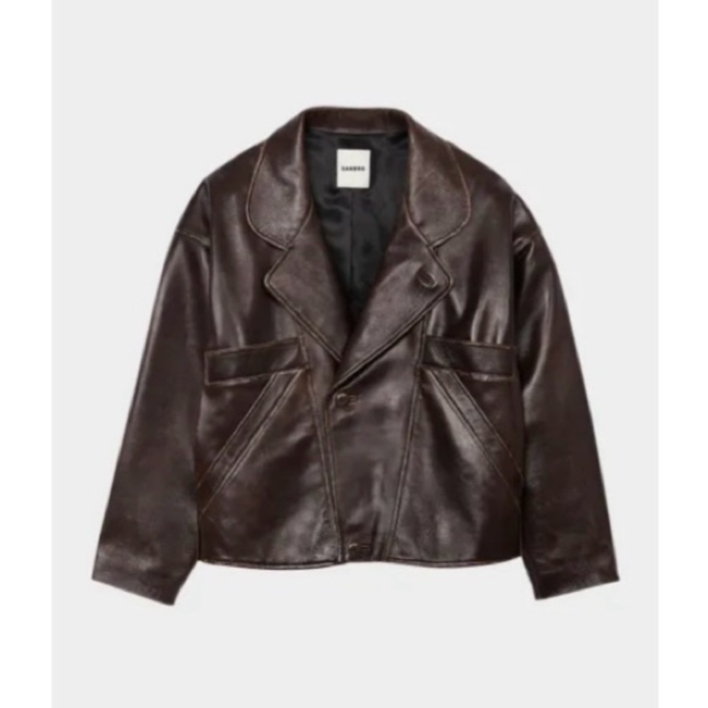 Brown Lambskin Sandro Leather Jacket